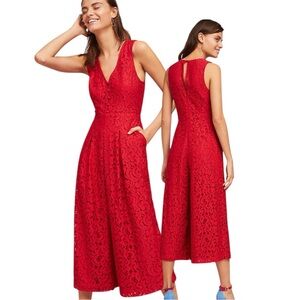 Anthropologie Moulinette Soeurs Jaeda red lace wide-leg jumpsuit